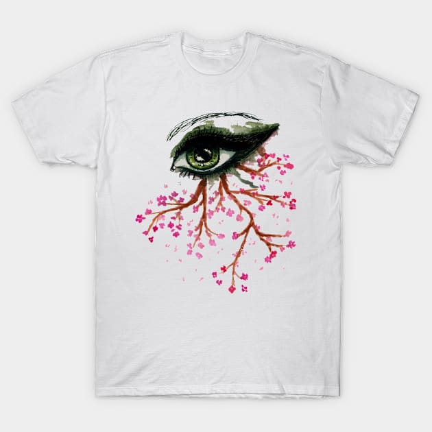 Painted sakura and green eye T-Shirt by AnnArtshock